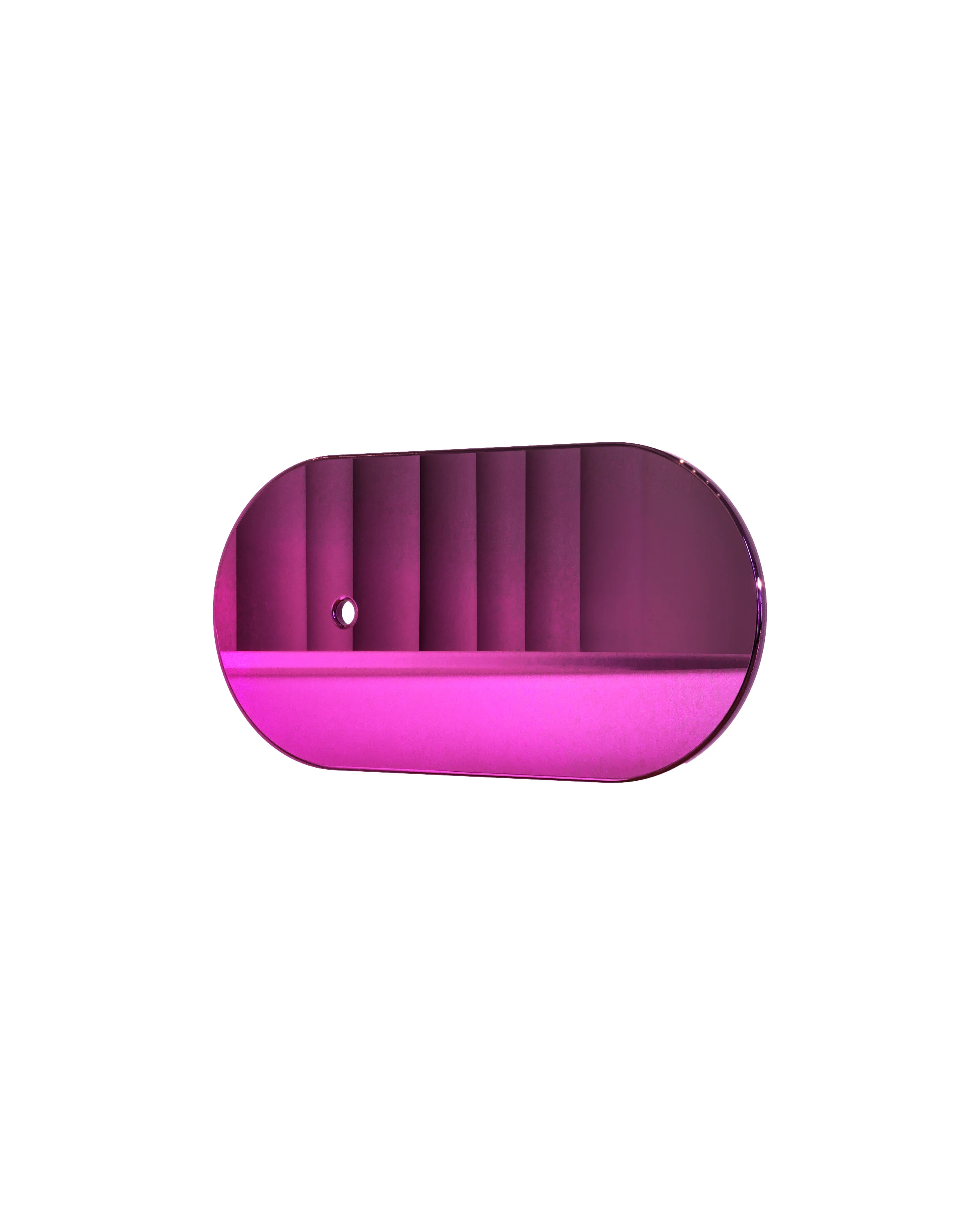 Oval, pink washer with rounded sides, with a small, round hole on the left. The pad is placed on a white background. 